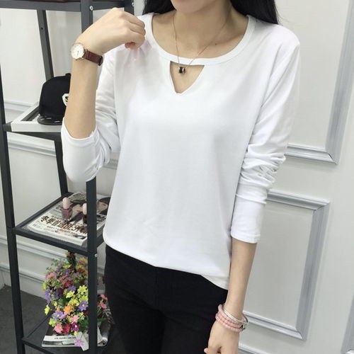 2018春裝新款v領鏤空純色打底衫女士精選優(yōu)質磨毛拉架棉t恤
